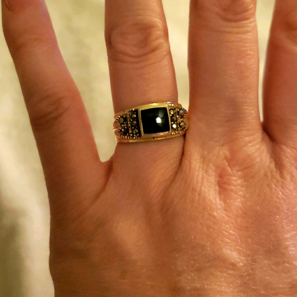 Women Sterling Silver And Carbonite Ring